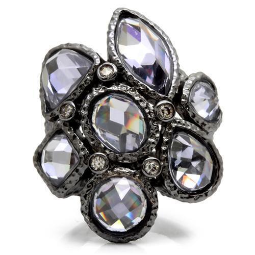 0W120 - Ruthenium Brass Ring with AAA Grade CZ in Light Amethyst - Brand My Case