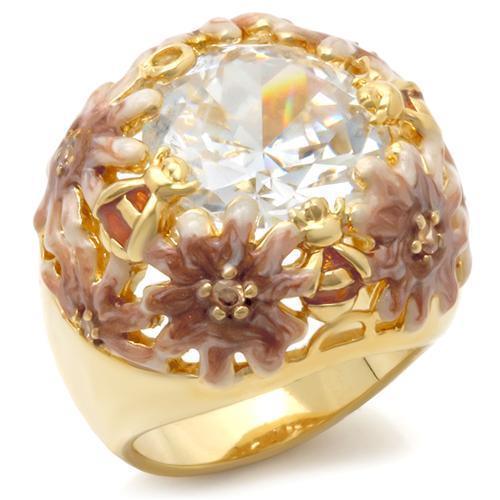 0W203 - Matte Gold & Gold Brass Ring with AAA Grade CZ in Clear - Brand My Case