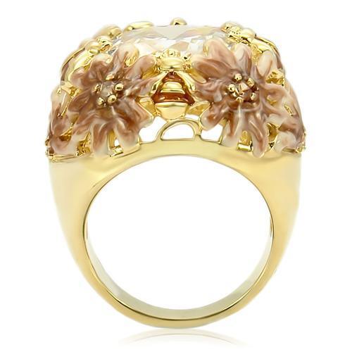 0W203 - Matte Gold & Gold Brass Ring with AAA Grade CZ in Clear - Brand My Case