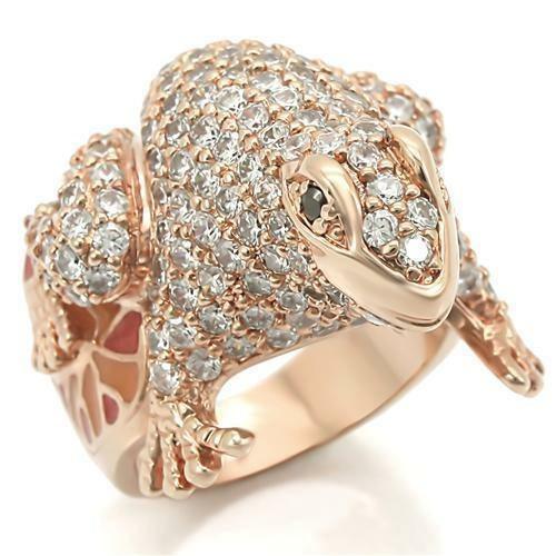 0W283 - Rose Gold Brass Ring with AAA Grade CZ in Jet - Brand My Case