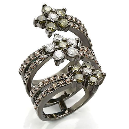 0W293 - Ruthenium Brass Ring with AAA Grade CZ in Multi Color - Brand My Case