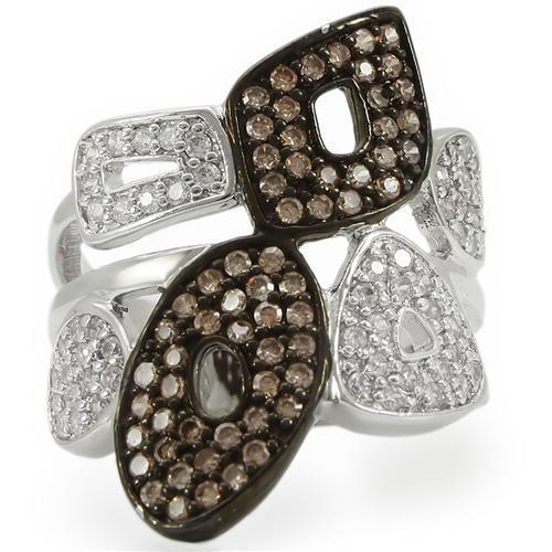 0W295 - Rhodium + Ruthenium Brass Ring with AAA Grade CZ in Champagne - Brand My Case