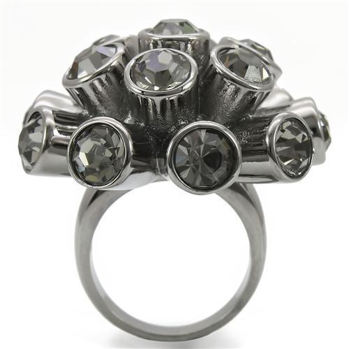 0W306 - Ruthenium Brass Ring with Top Grade Crystal in Jet - Brand My Case