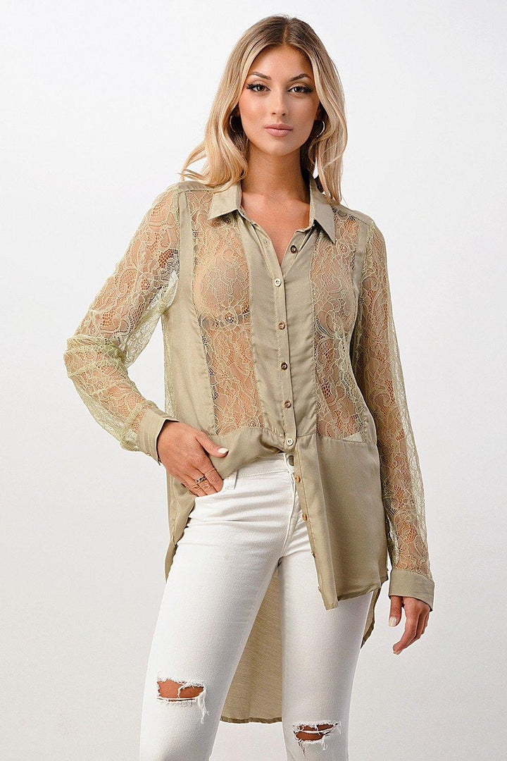 100% Silk Lace Panel Tunic Shirt Top - Brand My Case