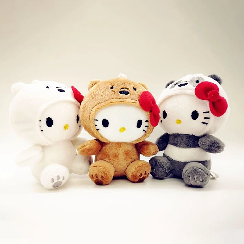 10Cm Sanrio Hello Kitty Plush Toy Doll Bow Cos Panda Brown Bear White Bear Cute Soft Stuffed Doll Pendant Key Chains Gifts Kids