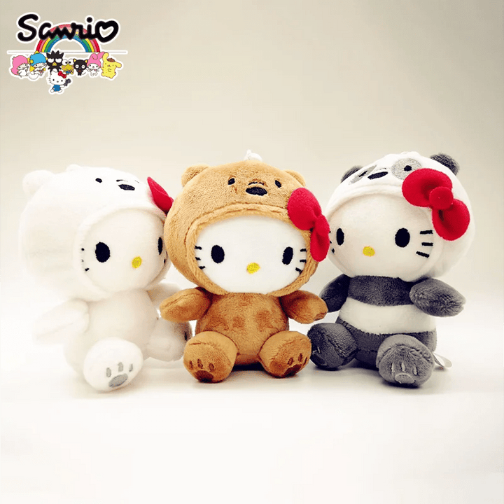 10Cm Sanrio Hello Kitty Plush Toy Doll Bow Cos Panda Brown Bear White Bear Cute Soft Stuffed Doll Pendant Key Chains Gifts Kids