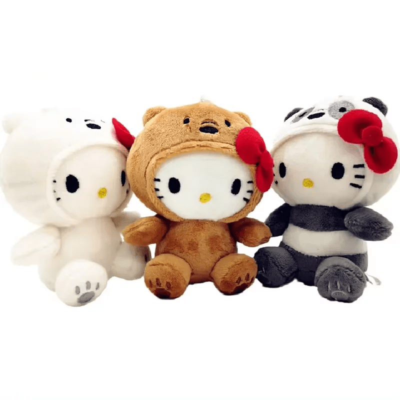 10Cm Sanrio Hello Kitty Plush Toy Doll Bow Cos Panda Brown Bear White Bear Cute Soft Stuffed Doll Pendant Key Chains Gifts Kids