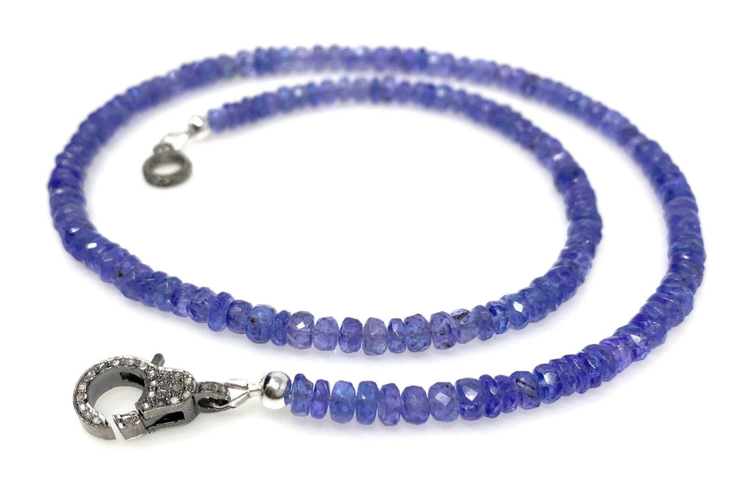 17.75” Genuine Tanzanite Necklace with Pave Diamond Clasp, Natural - Brand My Case