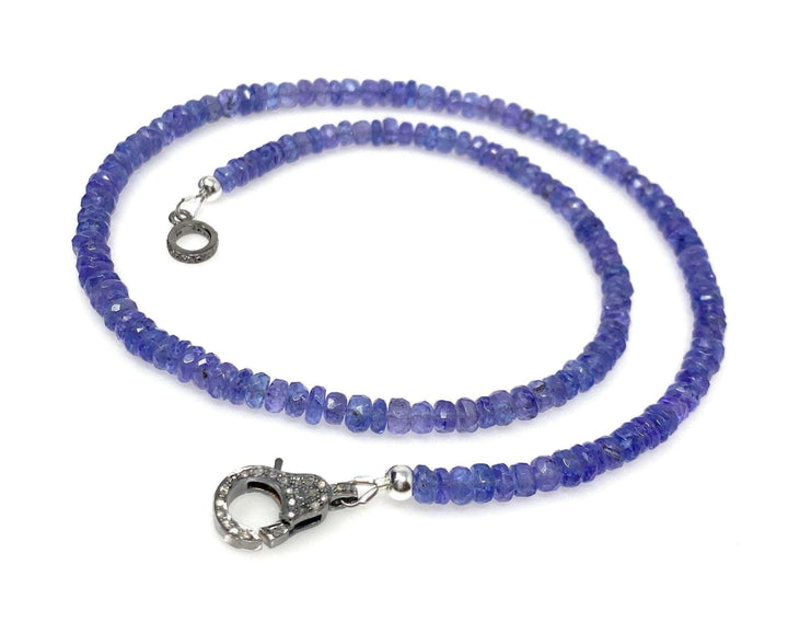 17.75” Genuine Tanzanite Necklace with Pave Diamond Clasp, Natural - Brand My Case