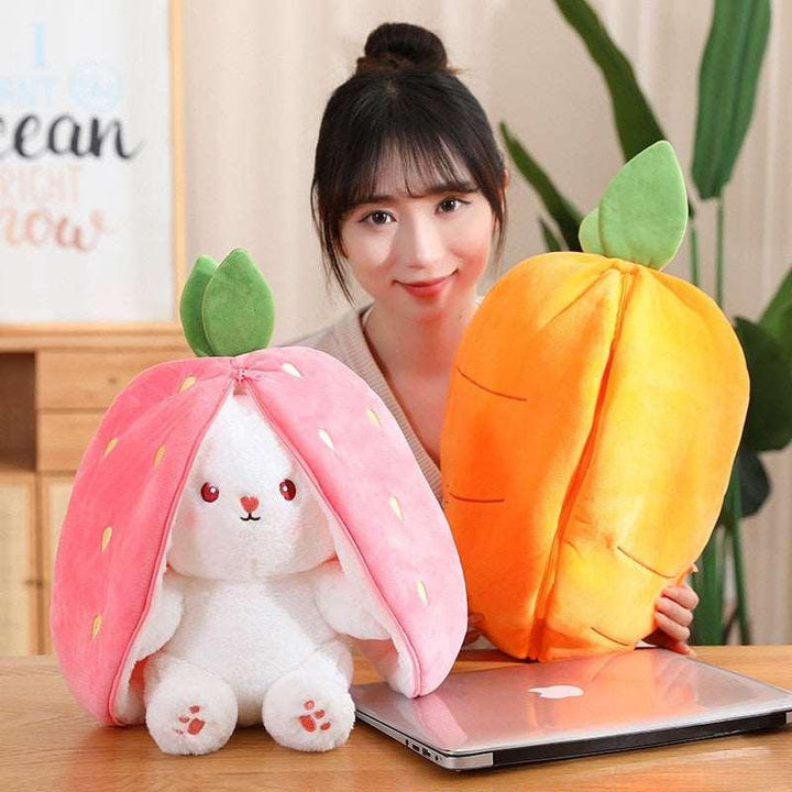 18cm Cosplay Strawberry Carrot Rabbit Plush Toy Stuffed Creative Bag into Fruit Transform Baby Cuddly Bunny Plushie Doll For Kid - Brand My Case