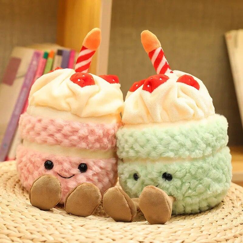 1Pc Adorable Soft Birthday Cake With Candles Fruit Strawberry Cupcake Shape Plushie Baby Cuddly Toys Cute Muffines Dolls Kids - Brand My Case