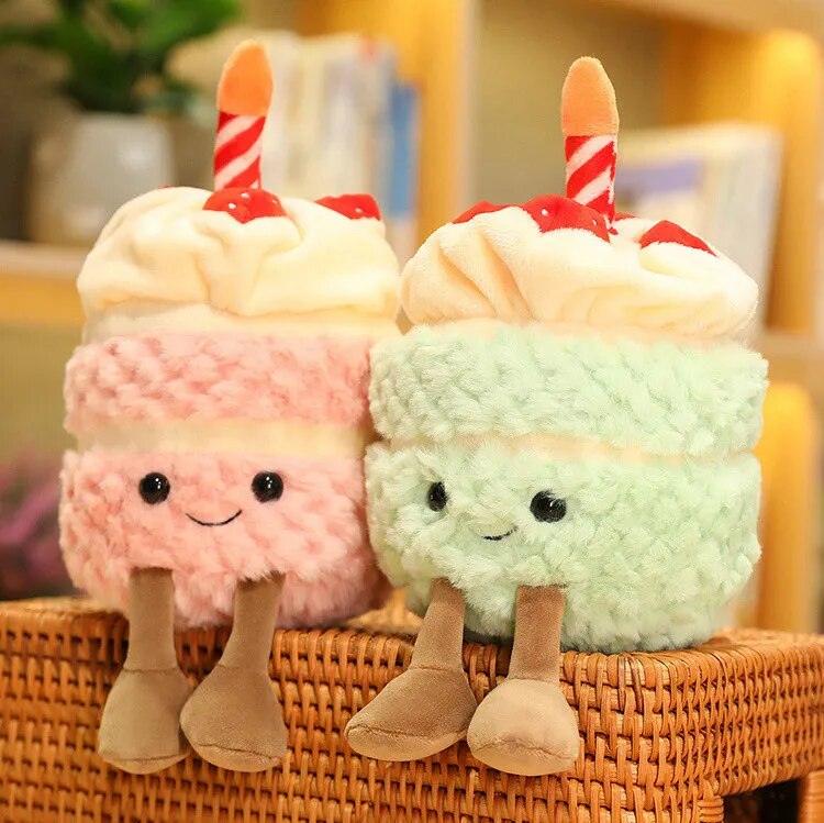 1Pc Adorable Soft Birthday Cake With Candles Fruit Strawberry Cupcake Shape Plushie Baby Cuddly Toys Cute Muffines Dolls Kids - Brand My Case