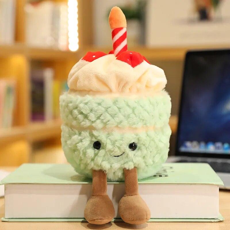 1Pc Adorable Soft Birthday Cake With Candles Fruit Strawberry Cupcake Shape Plushie Baby Cuddly Toys Cute Muffines Dolls Kids - Brand My Case