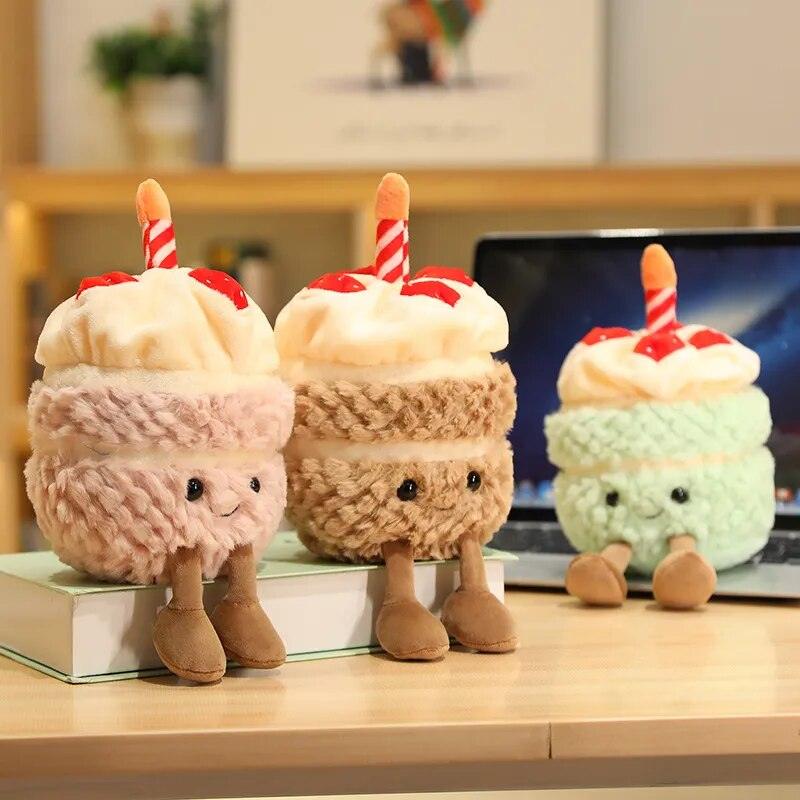 1Pc Adorable Soft Birthday Cake With Candles Fruit Strawberry Cupcake Shape Plushie Baby Cuddly Toys Cute Muffines Dolls Kids - Brand My Case
