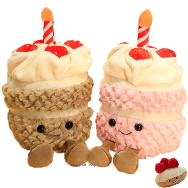 1Pc Adorable Soft Birthday Cake With Candles Fruit Strawberry Cupcake Shape Plushie Baby Cuddly Toys Cute Muffines Dolls Kids - Brand My Case