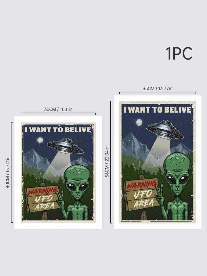 1pc Chemical Fiber Framed Painting Cartoon Alien Slogan Graphic Wall Art Painting For Home Wall Decor - Brand My Case