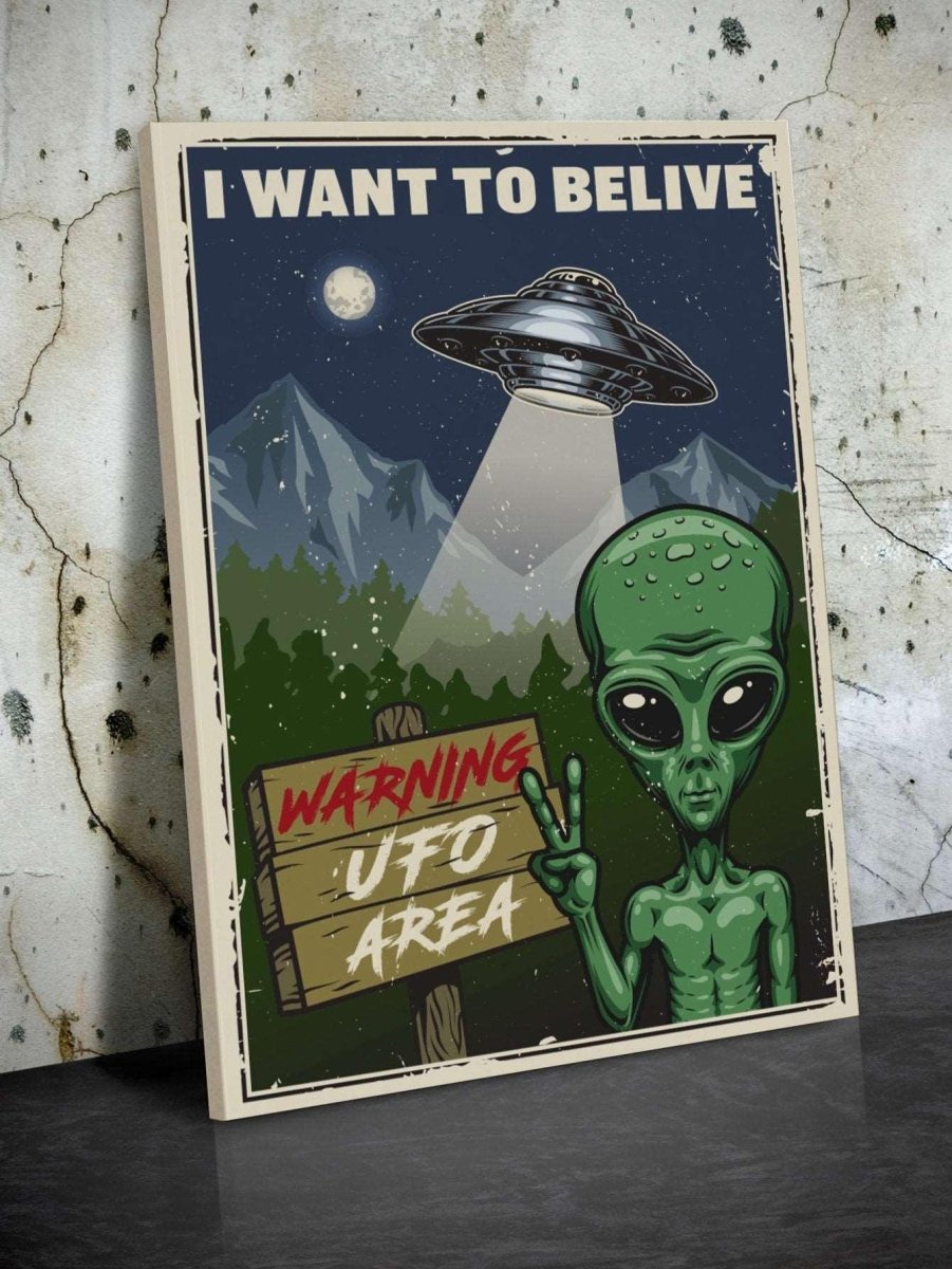 1pc Chemical Fiber Framed Painting Cartoon Alien Slogan Graphic Wall Art Painting For Home Wall Decor - Brand My Case