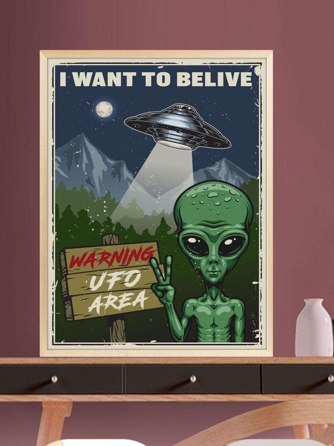 1pc Chemical Fiber Framed Painting Cartoon Alien Slogan Graphic Wall Art Painting For Home Wall Decor - Brand My Case
