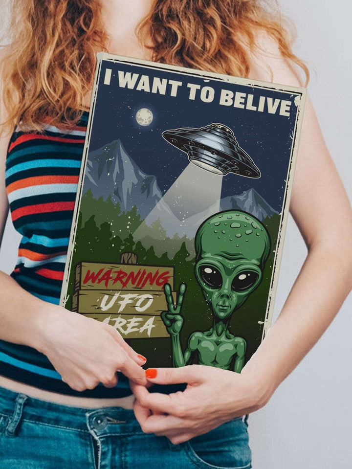 1pc Chemical Fiber Framed Painting Cartoon Alien Slogan Graphic Wall Art Painting For Home Wall Decor - Brand My Case