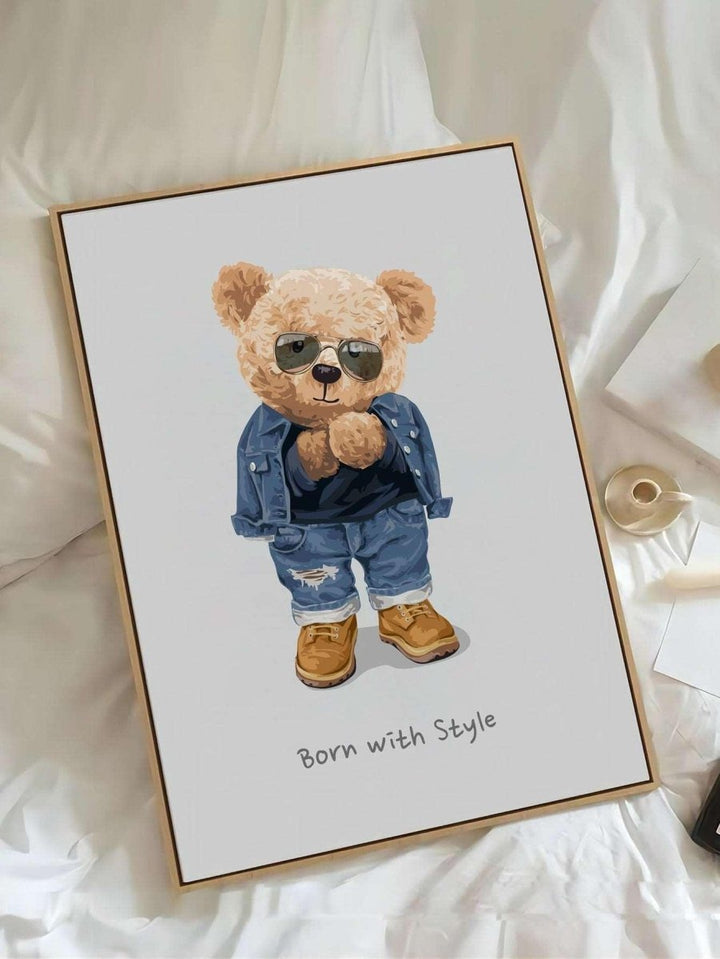 1pc Chemical Fiber Framed Painting Cartoon Bear Pattern Wall Art Painting For Home Wall Decor - Brand My Case