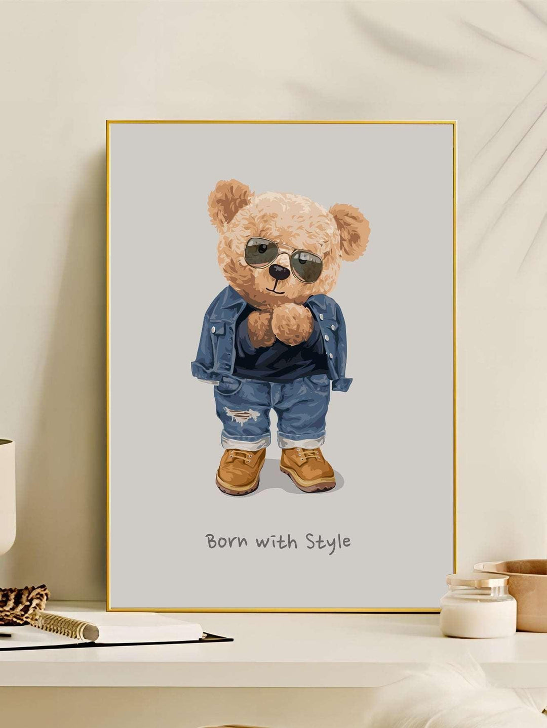1pc Chemical Fiber Framed Painting Cartoon Bear Pattern Wall Art Painting For Home Wall Decor - Brand My Case
