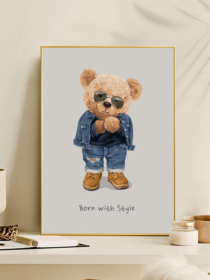 1pc Chemical Fiber Framed Painting Cartoon Bear Pattern Wall Art Painting For Home Wall Decor - Brand My Case