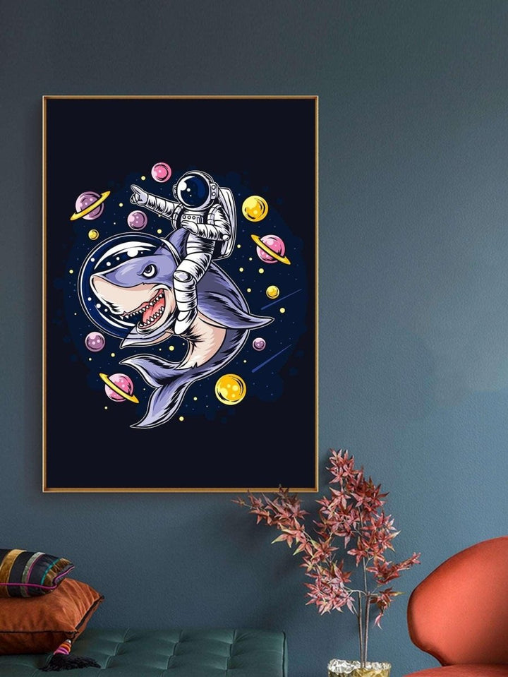 1pc Chemical Fiber Unframed Painting Cartoon Dinosaur Astronaut Pattern Wall Art Painting For Home Wall Decor - Brand My Case