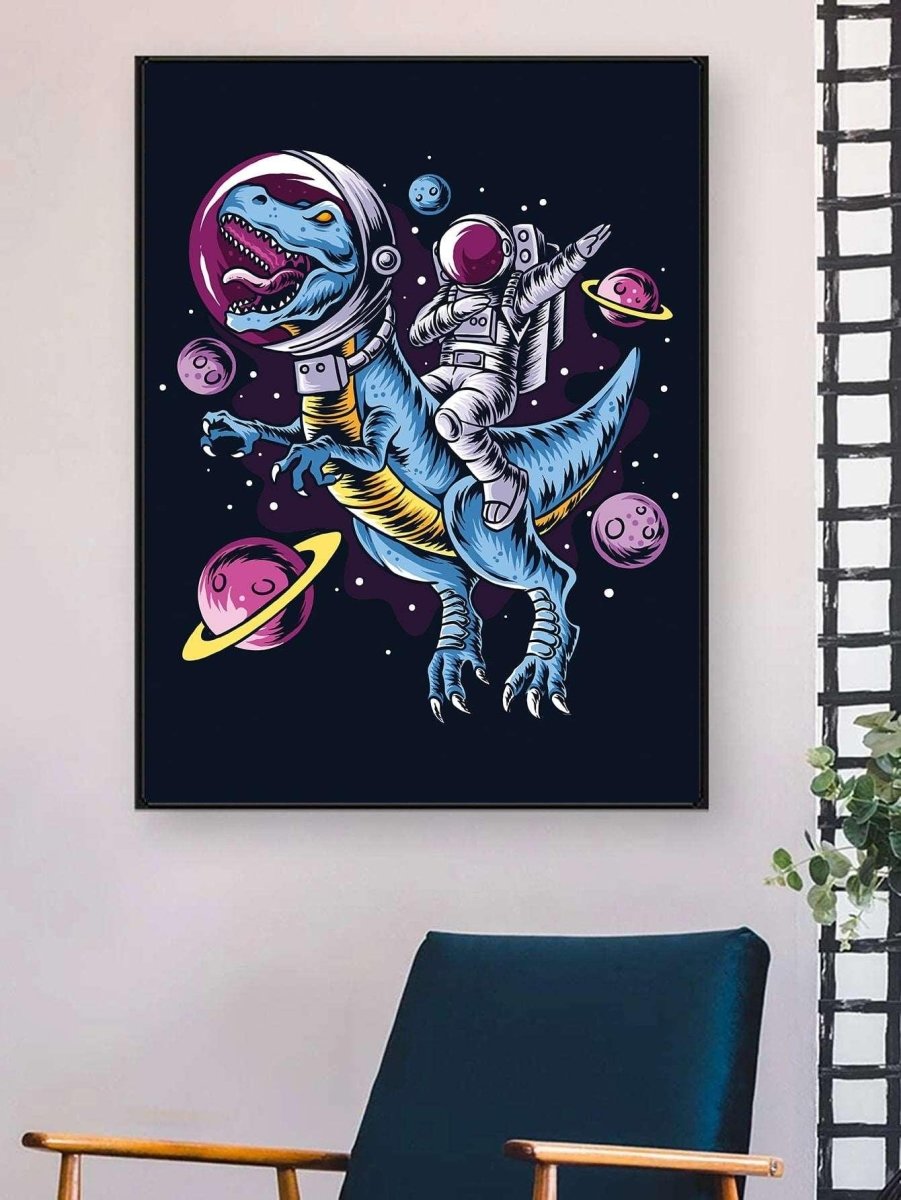 1pc Chemical Fiber Unframed Painting Cartoon Dinosaur Astronaut Pattern Wall Art Painting For Home Wall Decor - Brand My Case