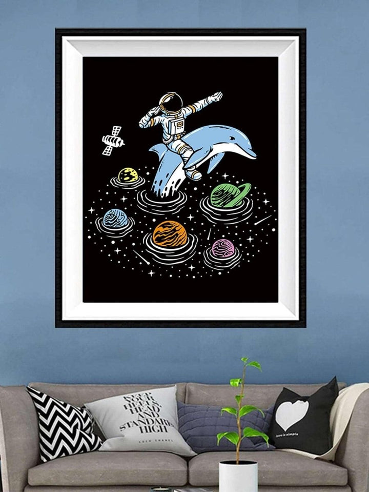 1pc Chemical Fiber Unframed Painting Cartoon Dinosaur Astronaut Pattern Wall Art Painting For Home Wall Decor - Brand My Case