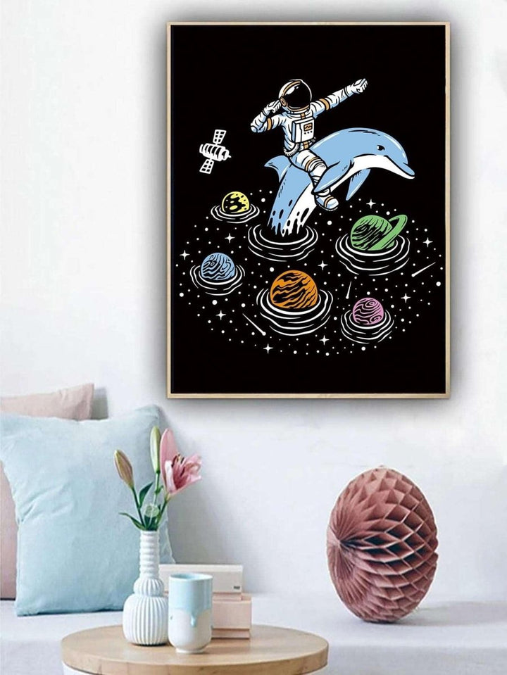 1pc Chemical Fiber Unframed Painting Cartoon Dinosaur Astronaut Pattern Wall Art Painting For Home Wall Decor - Brand My Case