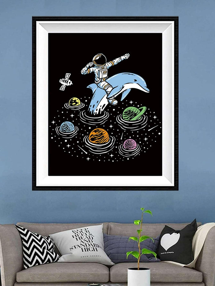 1pc Chemical Fiber Unframed Painting Cartoon Dinosaur Astronaut Pattern Wall Art Painting For Home Wall Decor - Brand My Case