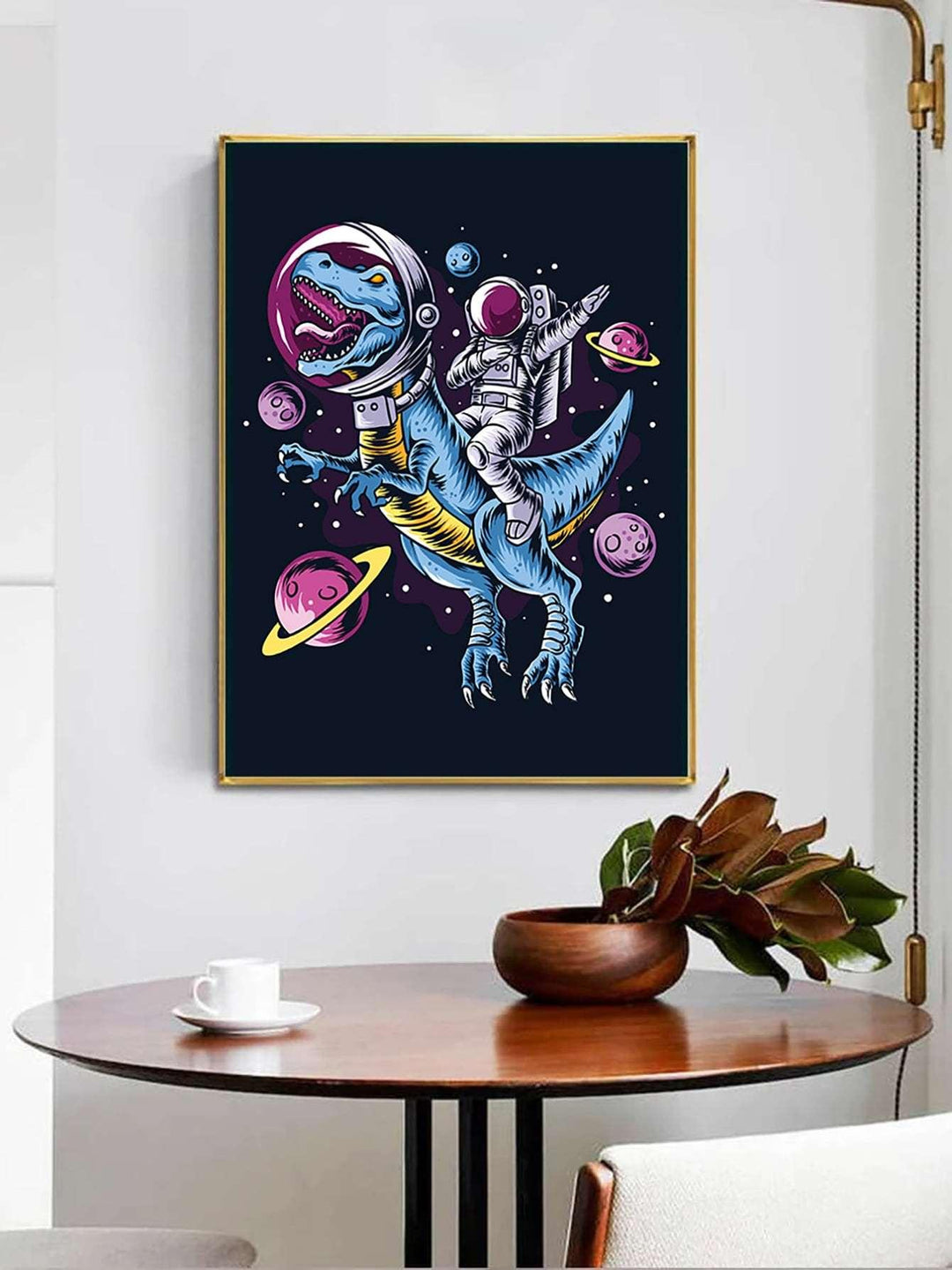 1pc Chemical Fiber Unframed Painting Cartoon Dinosaur Astronaut Pattern Wall Art Painting For Home Wall Decor - Brand My Case