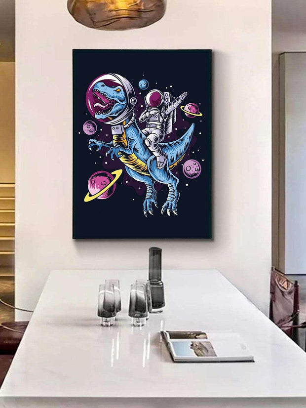 1pc Chemical Fiber Unframed Painting Cartoon Dinosaur Astronaut Pattern Wall Art Painting For Home Wall Decor - Brand My Case