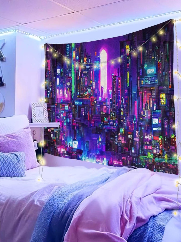 1pc City Night View Pattern Tapestry Fabric Tapestries Poster Wall Hanging For Bedroom - Brand My Case