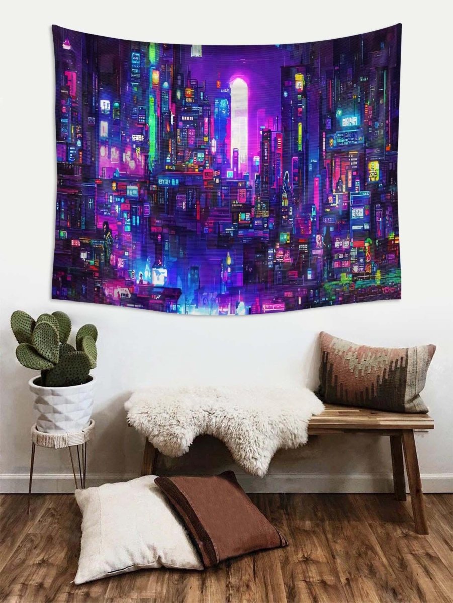 1pc City Night View Pattern Tapestry Fabric Tapestries Poster Wall Hanging For Bedroom - Brand My Case