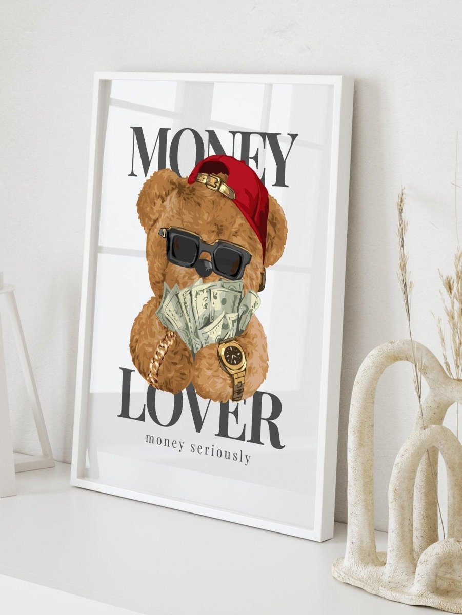 1pc Money Bear Print Framed Painting Cartoon Wall Art Painting For Home Wall Decor - Brand My Case