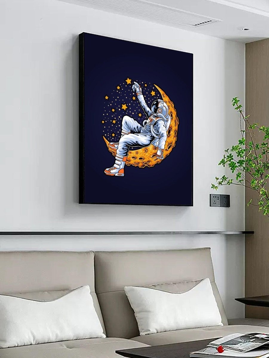 1pc Moon Astronaut Pattern Unframed Painting Chemical Fiber Wall Art Painting For Home Wall Decor - Brand My Case