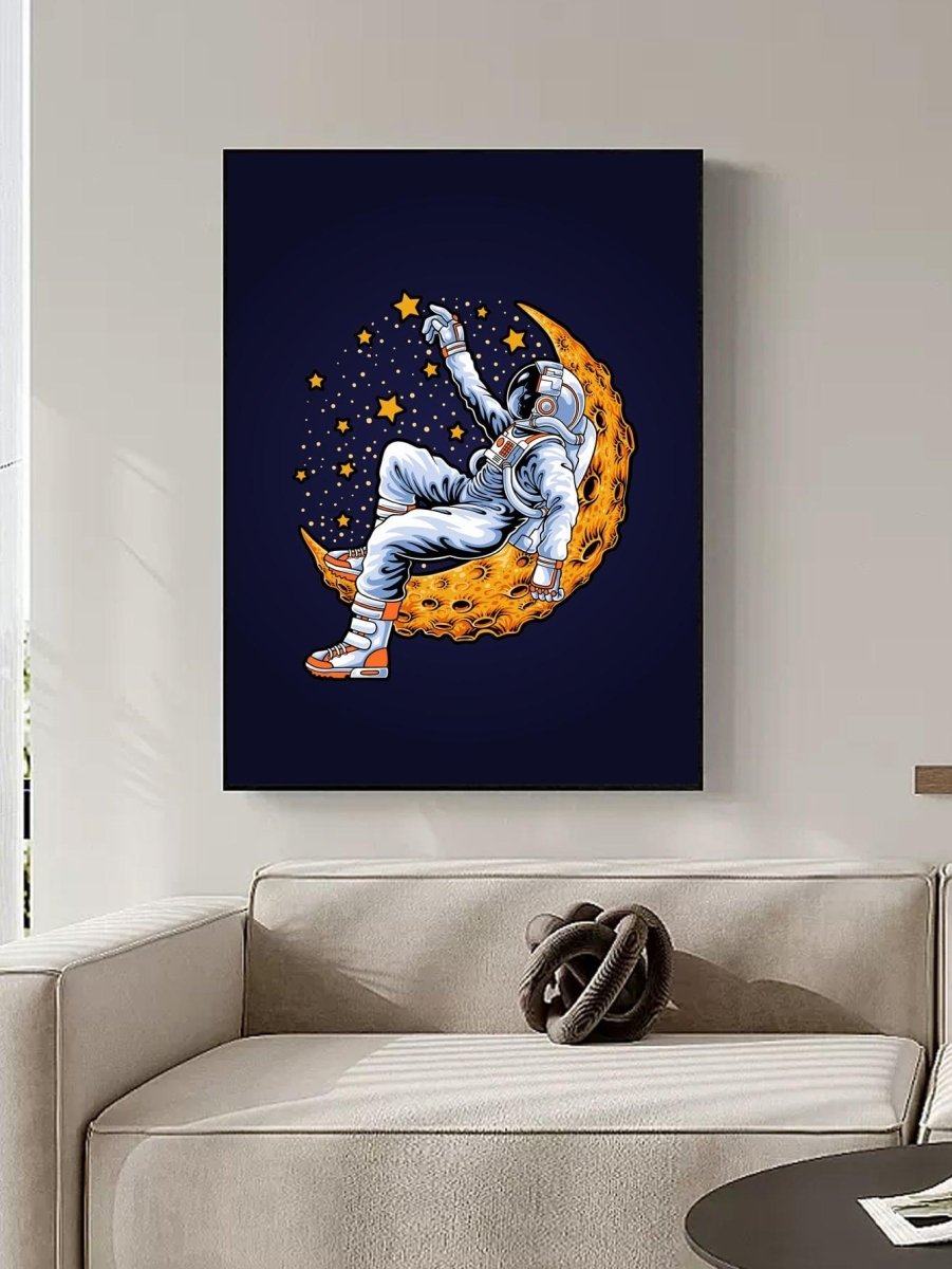 1pc Moon Astronaut Pattern Unframed Painting Chemical Fiber Wall Art Painting For Home Wall Decor - Brand My Case