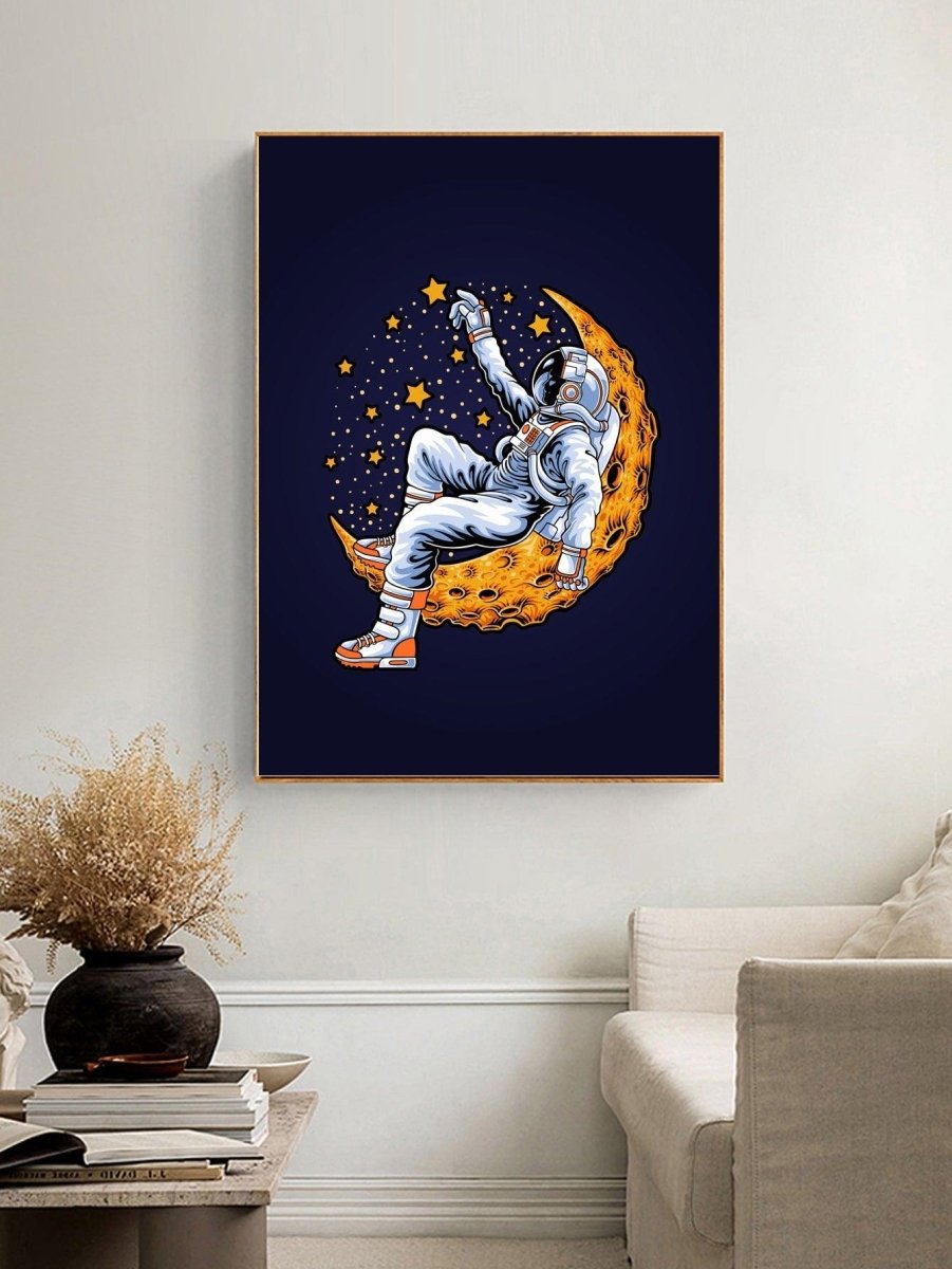 1pc Moon Astronaut Pattern Unframed Painting Chemical Fiber Wall Art Painting For Home Wall Decor - Brand My Case