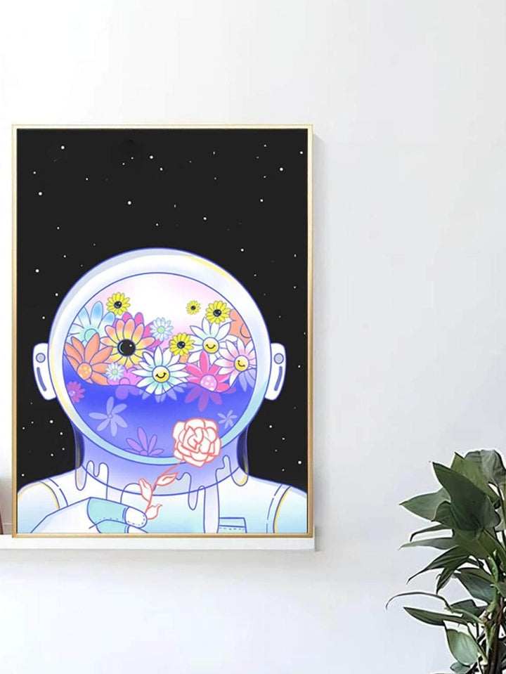 1pc Moon Astronaut Pattern Unframed Painting Chemical Fiber Wall Art Painting For Home Wall Decor - Brand My Case