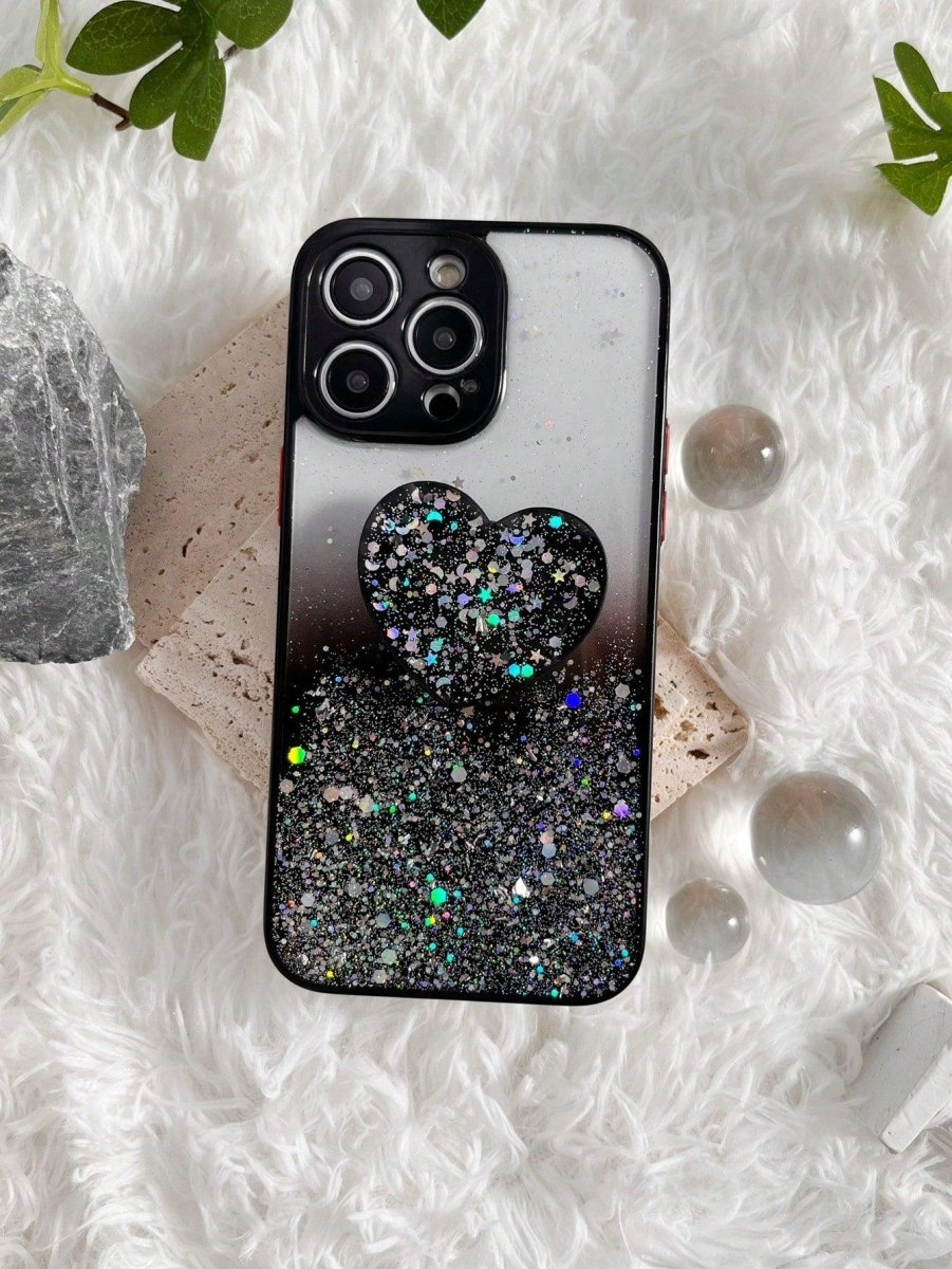1pc Sequin Decor Anti fall Phone Case With Heart Design Holder - Brand My Case