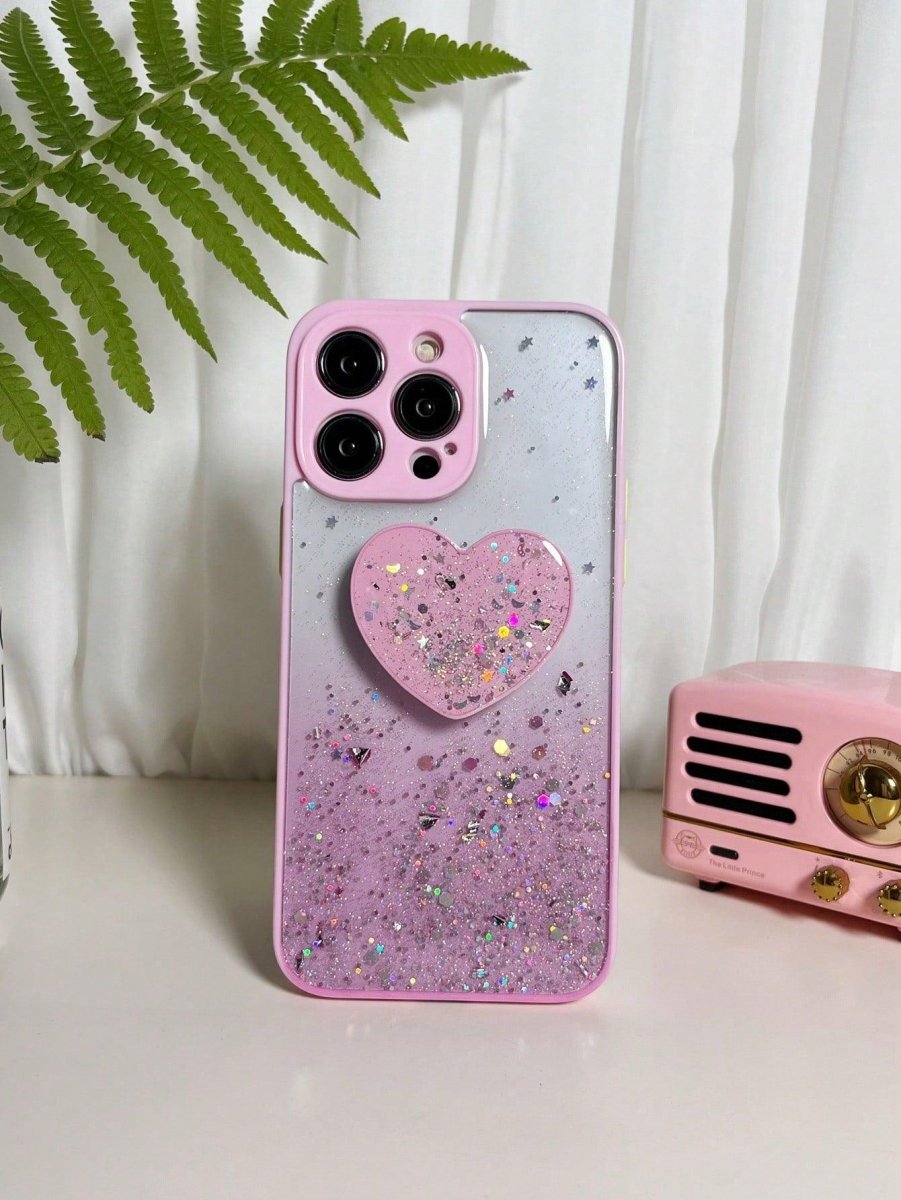 1pc Sequin Decor Anti fall Phone Case With Heart Design Holder - Brand My Case