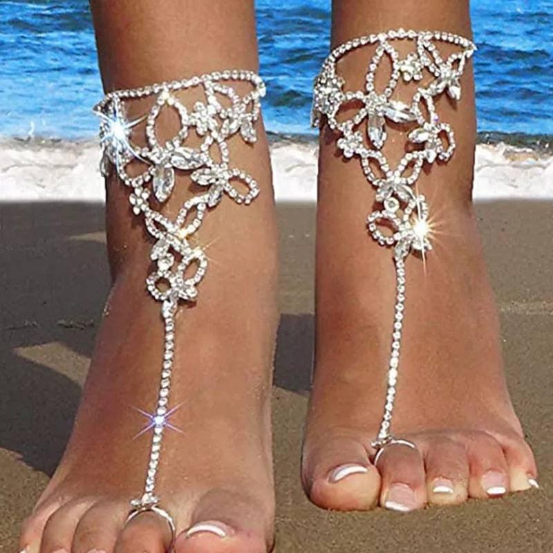 2 pc Women's Adjustable Chain Butterfly Barefoot Sandals - Brand My Case