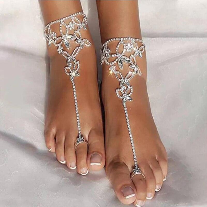 2 pc Women's Adjustable Chain Butterfly Barefoot Sandals - Brand My Case