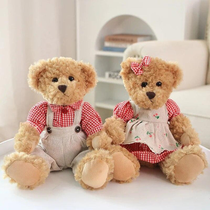 2 pcs/lot 26cm Lovely Couple Teddy Bear With Cloth Plush Toys Dolls Stuffed Toy Kids Baby Children Girl Birthday Christmas Gift - Brand My Case