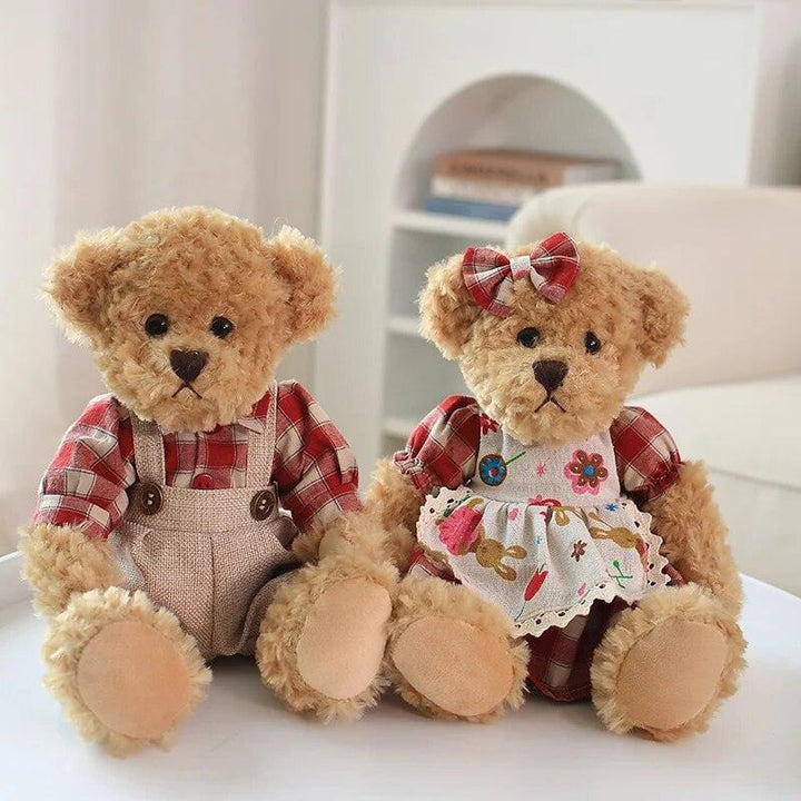 2 pcs/lot 26cm Lovely Couple Teddy Bear With Cloth Plush Toys Dolls Stuffed Toy Kids Baby Children Girl Birthday Christmas Gift - Brand My Case