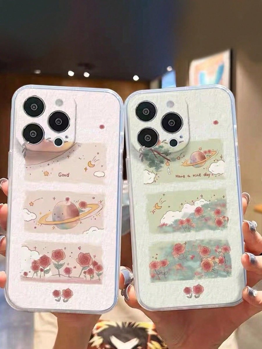 2 Piece Flower Planets Pattern Anti fall Phone Case - Brand My Case