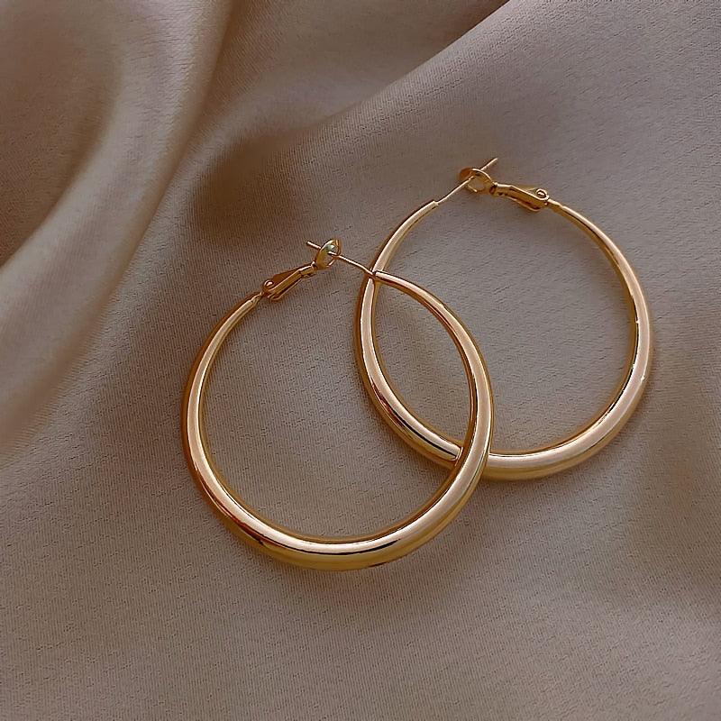 2020 New Classic Copper Alloy Smooth Metal Hoop Earrings For Woman Fashion Korean Jewelry Temperament Girl's Daily Wear Earrings - Brand My Case