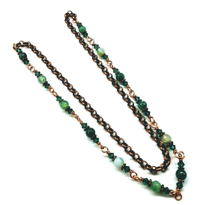 24 Inches Emerald Agate Striped Gemstone Wire Wrapped Necklace - Brand My Case