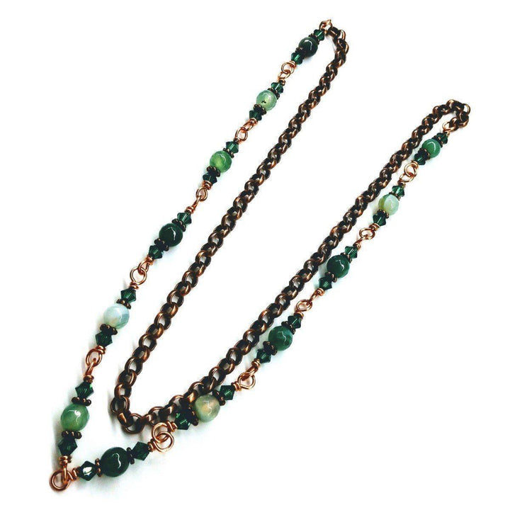 24 Inches Emerald Agate Striped Gemstone Wire Wrapped Necklace - Brand My Case